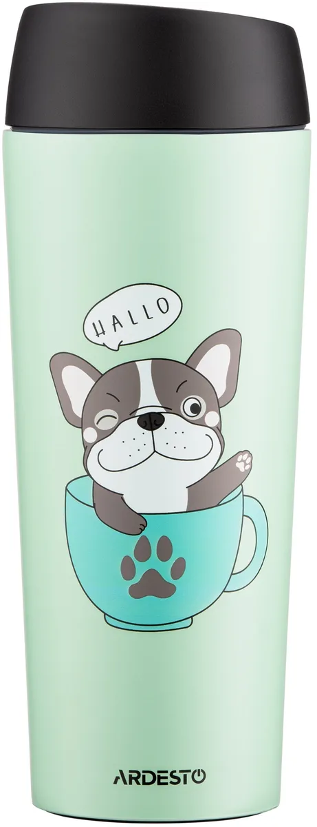 Термос-кружка ARDESTO Coffee time Frenchie, 450 мл, нержавіюча сталь, зелена.