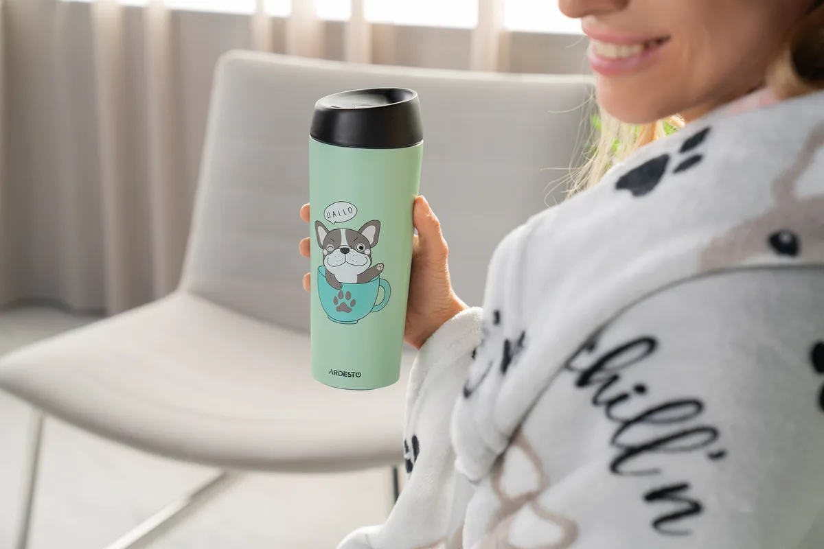 Термос-кружка ARDESTO Coffee time Frenchie, 450 мл, нержавіюча сталь, зелена.