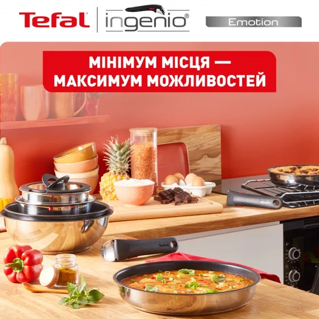 Набір посуду Tefal 10 предметів нержавіюча сталь знімна ручка