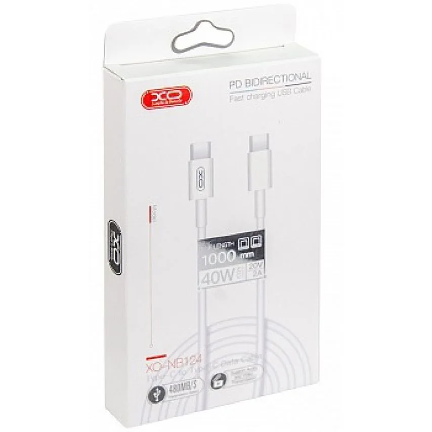 Кабель USB Type-C до Type-C XO 1м силіконовий білий 40W 2A