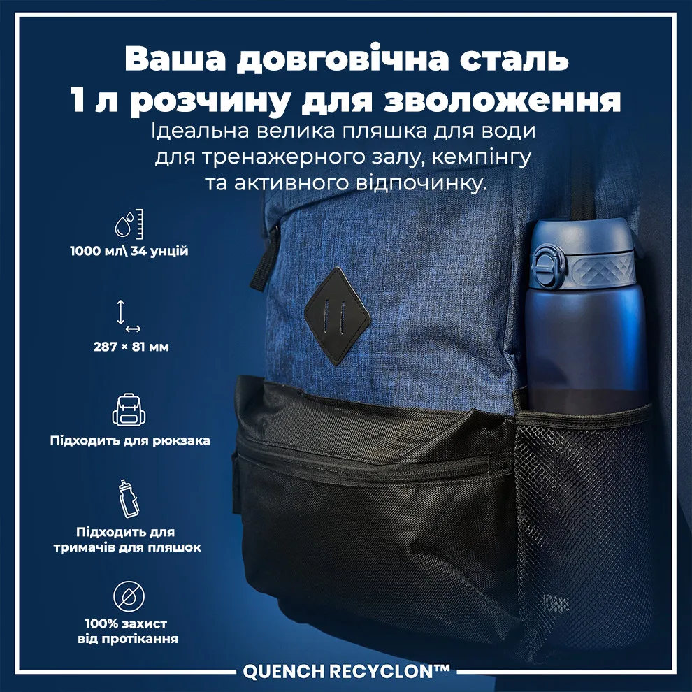 Пляшка для води ION8 Recyclon 1000 мл Синя