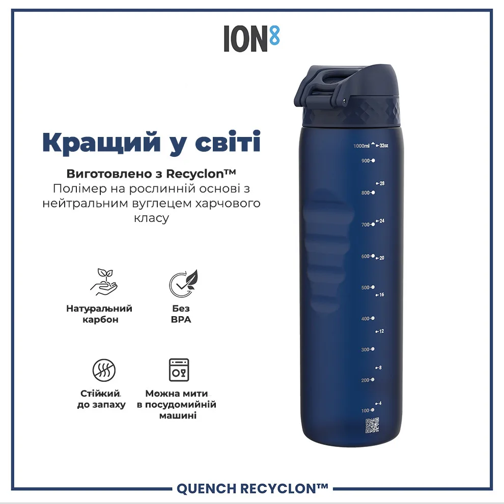 Пляшка для води ION8 Recyclon 1000 мл Синя
