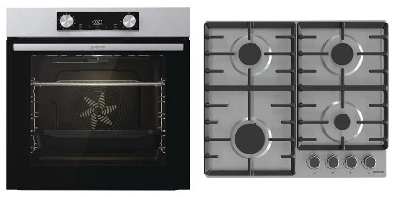 Комплект Gorenje (електрична духовка BO6737E02XK + газова варильна поверхня G642ABX), 743550, нержавіюча сталь.