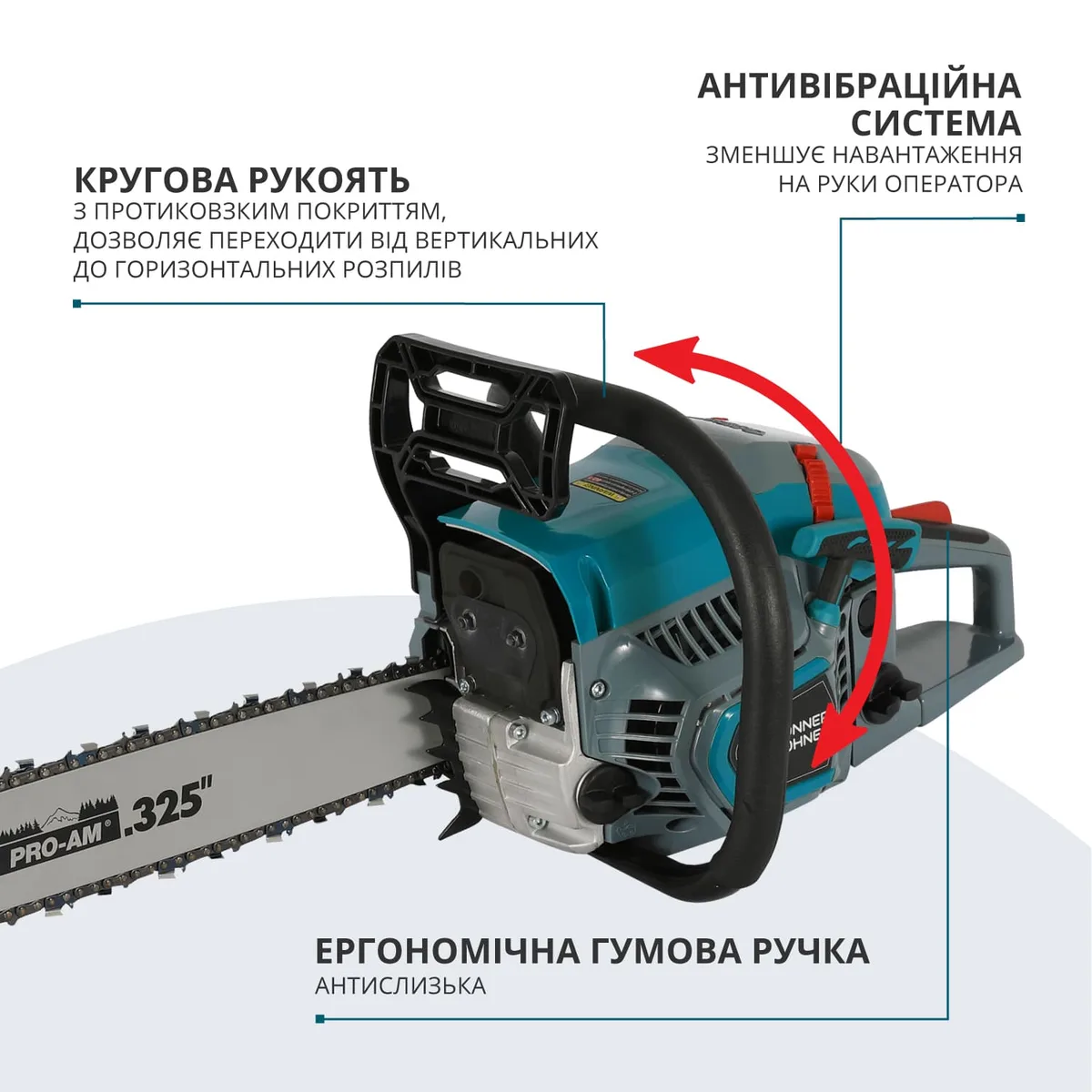 Бензинова пила KonnerSohnen KS CS31G-20-1, довжина шини 50 см, об'єм двигуна 54.5 см3, вага 5.6 кг.