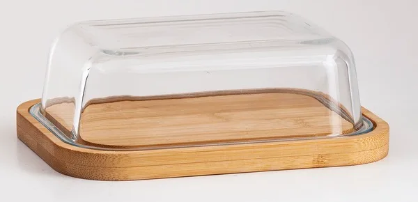 Маслянка Viva Bamboo скляна 18,5х14х6,3 см з кришкою
