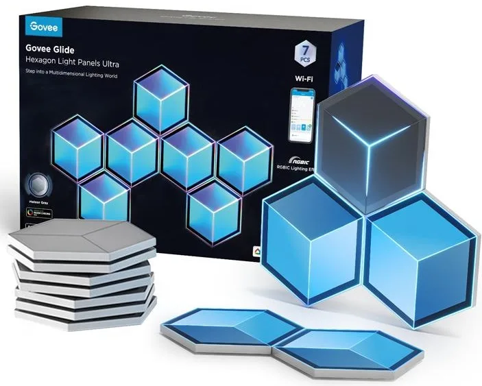 Набір настінних світильників Govee H606A Glide Hexagon Light, 7шт, RGBIC, WI-FI/Bluetooth, білий
