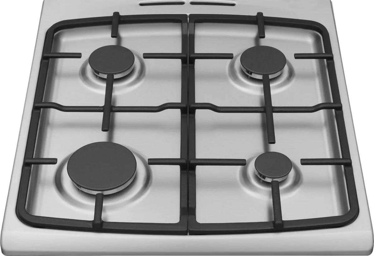 Газова плита Hansa, 50x60 см, 71 л, чавунні конфорки, газовий контроль, нержавіюча сталь.