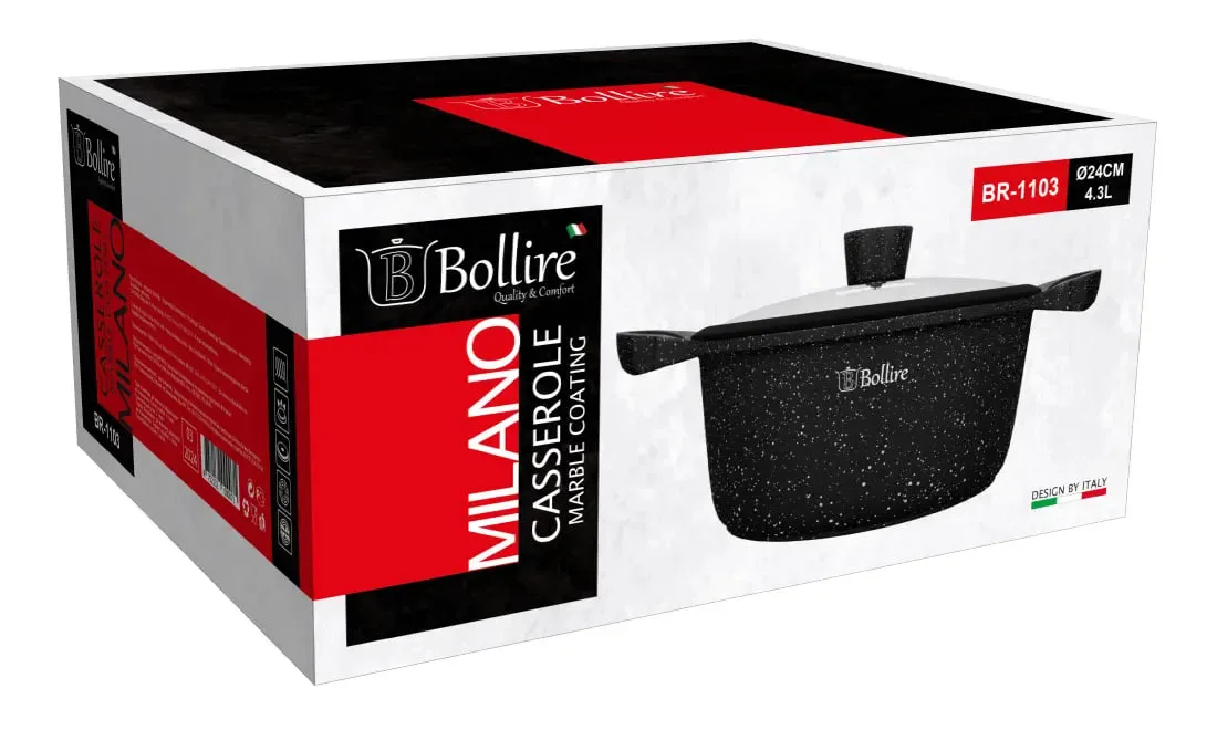 Каструля BOLLIRE MILANO антипригарна 24 см чорна литий алюміній 4,3 л