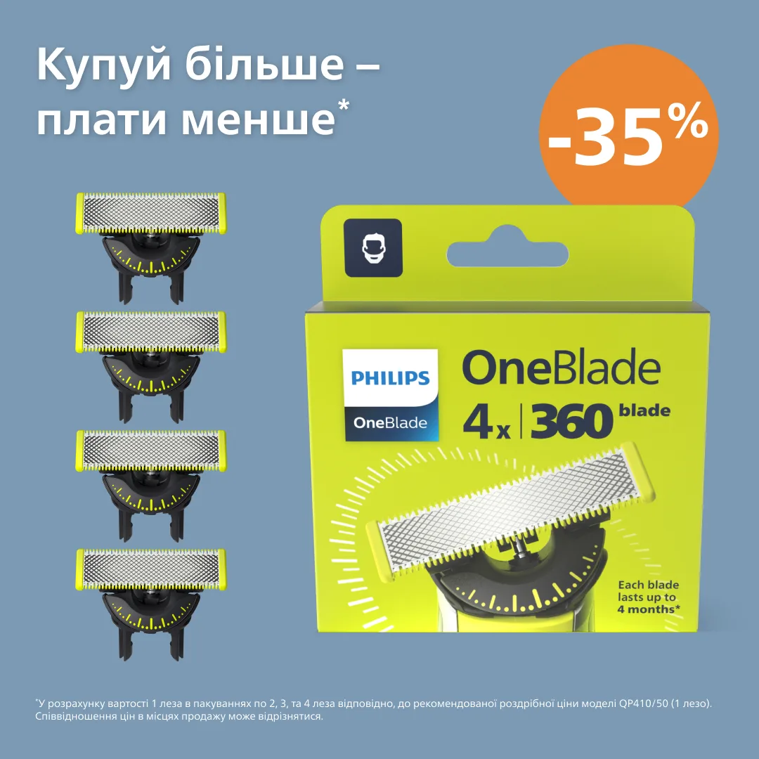 Сменное лезо Philips OneBlade 2 шт для бритья и стрижки 1,5 см Черное