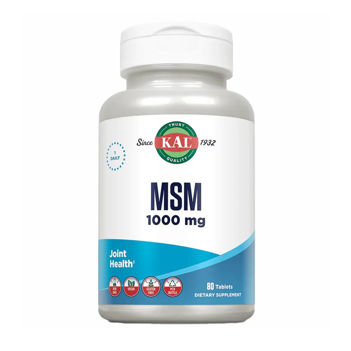 MSM 1000mg KAL Веганські таблетки 80 шт Здоров'я суглобів Без ГМО