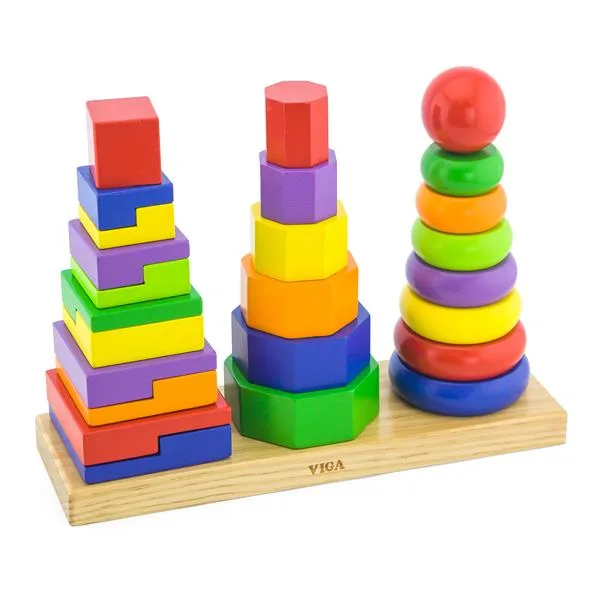 Набір дерев'яних пірамідок Viga Toys 29х10х22 см кольорові блоки