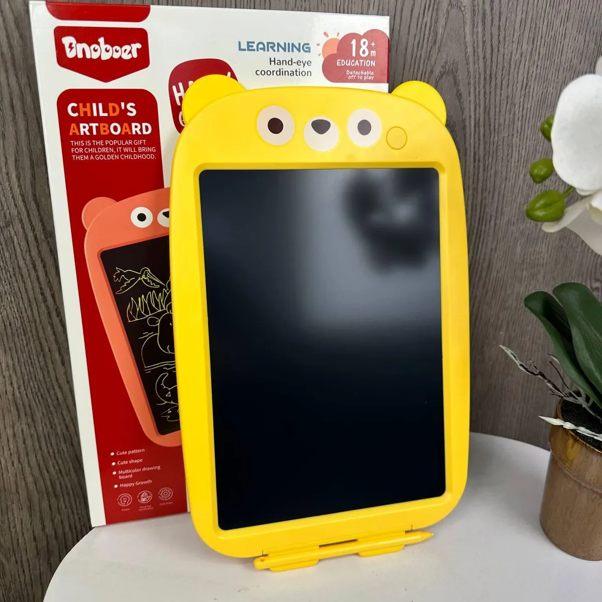 Дитячий LCD планшет для малювання 12 дюймів жовтий пластик Ведмідь 30х19 см