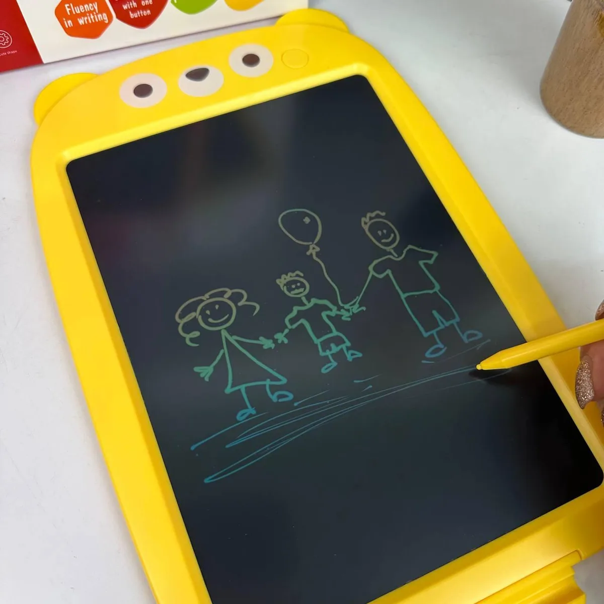 Дитячий LCD планшет для малювання 12 дюймів жовтий пластик Ведмідь 30х19 см