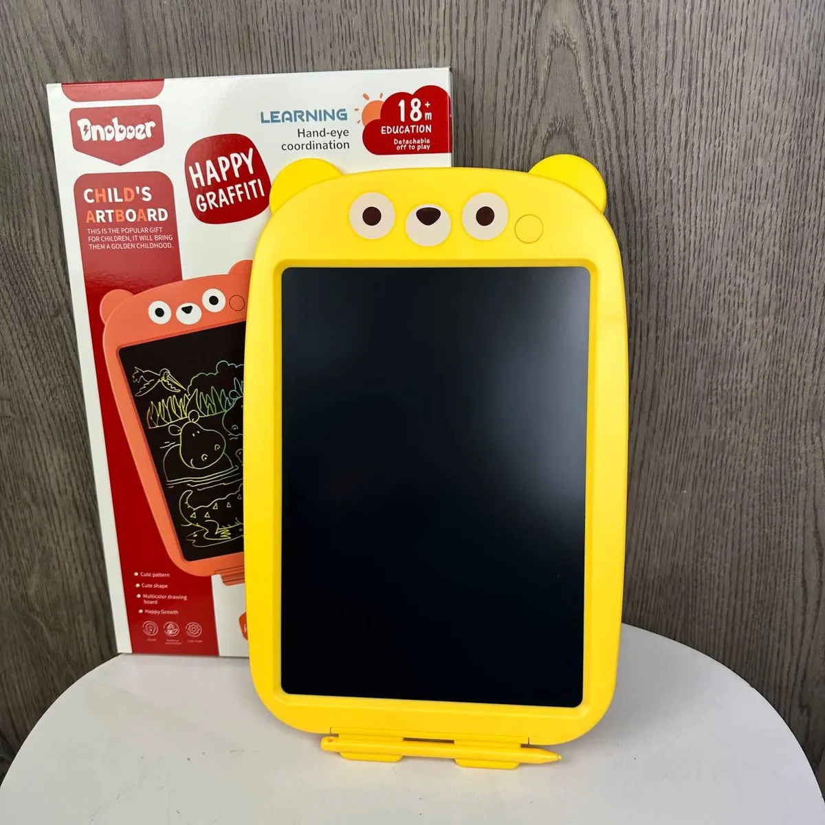 Дитячий LCD планшет для малювання 12 дюймів жовтий пластик Ведмідь 30х19 см
