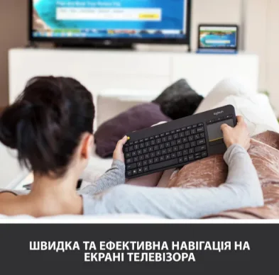 Клавіатура Logitech бездротова мембранна з сенсорною панеллю 139,9х354,3 мм Чорна