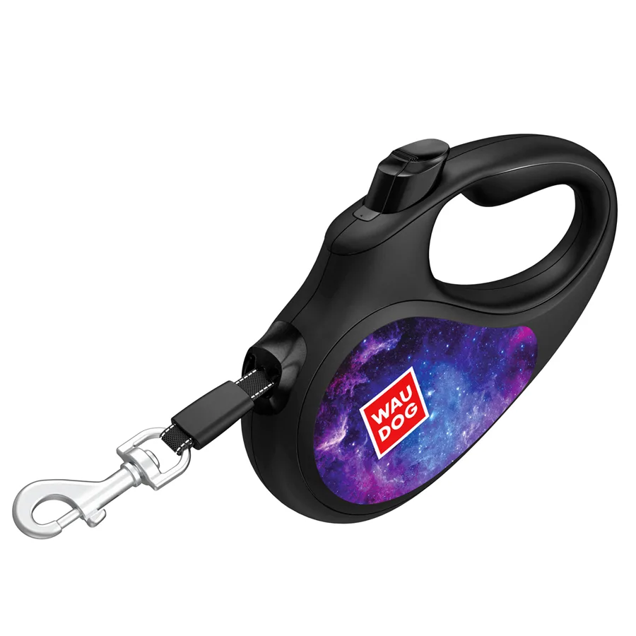 Поводок-рулетка WAUDOG R-leash L 5 м светоотражающая лента пластик черный