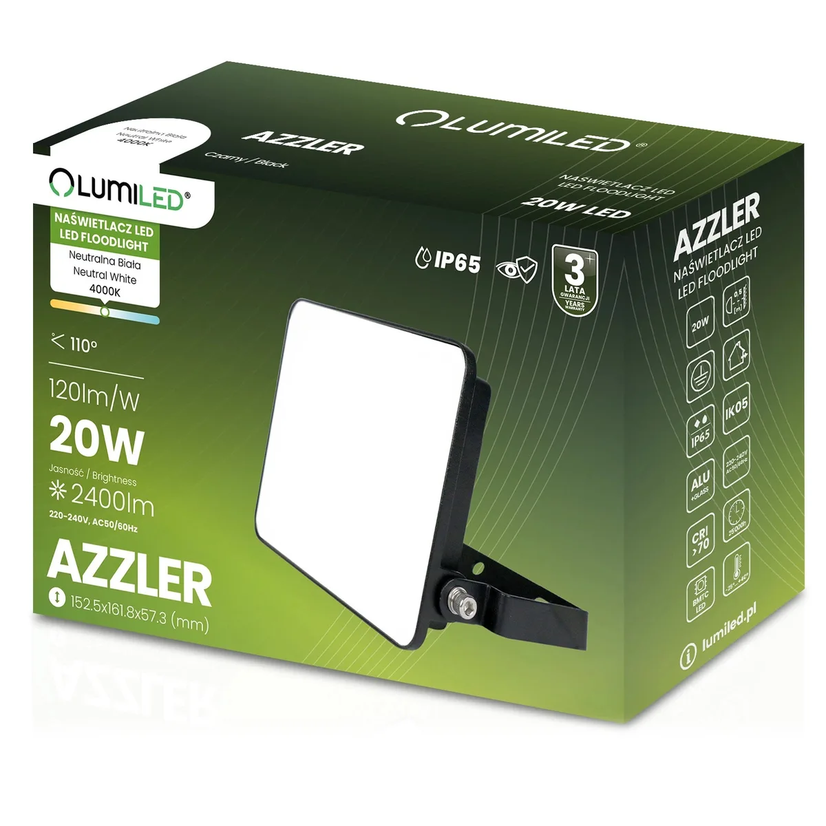 LED-прожектор LumiLED 20W чорний пластик метал 16,18х15,25х5,73 см