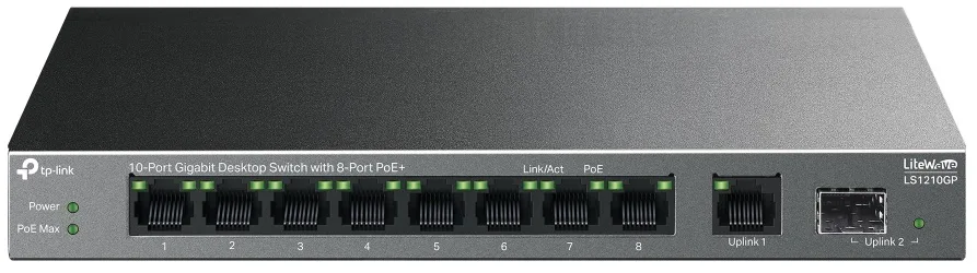 Комутатор TP-LINK 10 портів 8 PoE 61 Вт без вентилятора