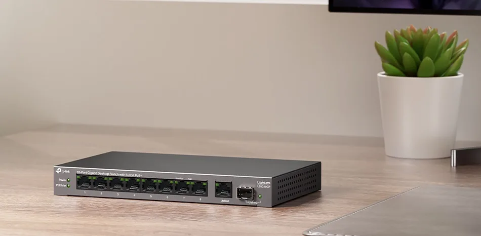 Комутатор TP-LINK 10 портів 8 PoE 61 Вт без вентилятора