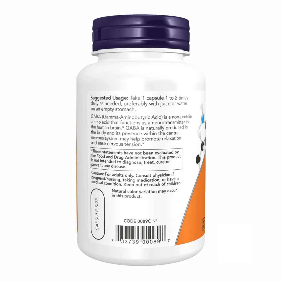 GABA 750мг капсули Now Foods 100 шт Нейтральні