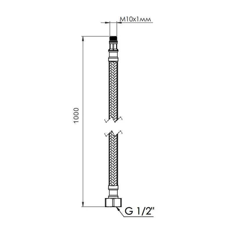 Гибкий подводка для воды M10x1/2" латунь резина нейлон 1000 мм