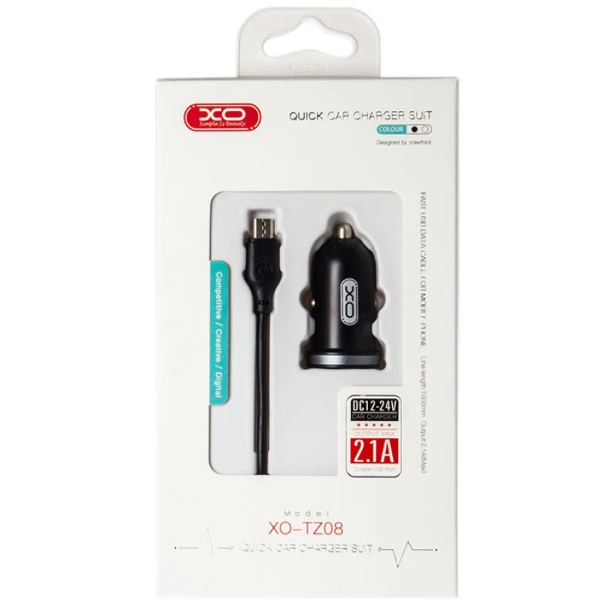 Автомобільний зарядний пристрій XO 2USB 2.1A з кабелем Micro 1м чорний
