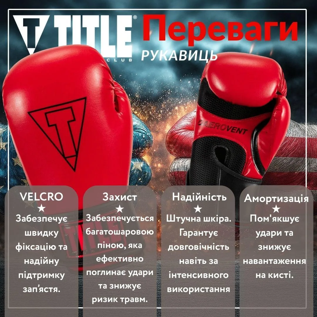 Боксерські рукавиці TITLE Boxing Vegan 12 oz Червоні Чорні