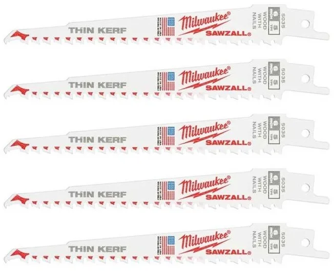 Полотно для сабельной пилы Milwaukee FANG TIP THIN KERF по дереву, шаг зуба 5мм, 150мм, набор из 5 штук