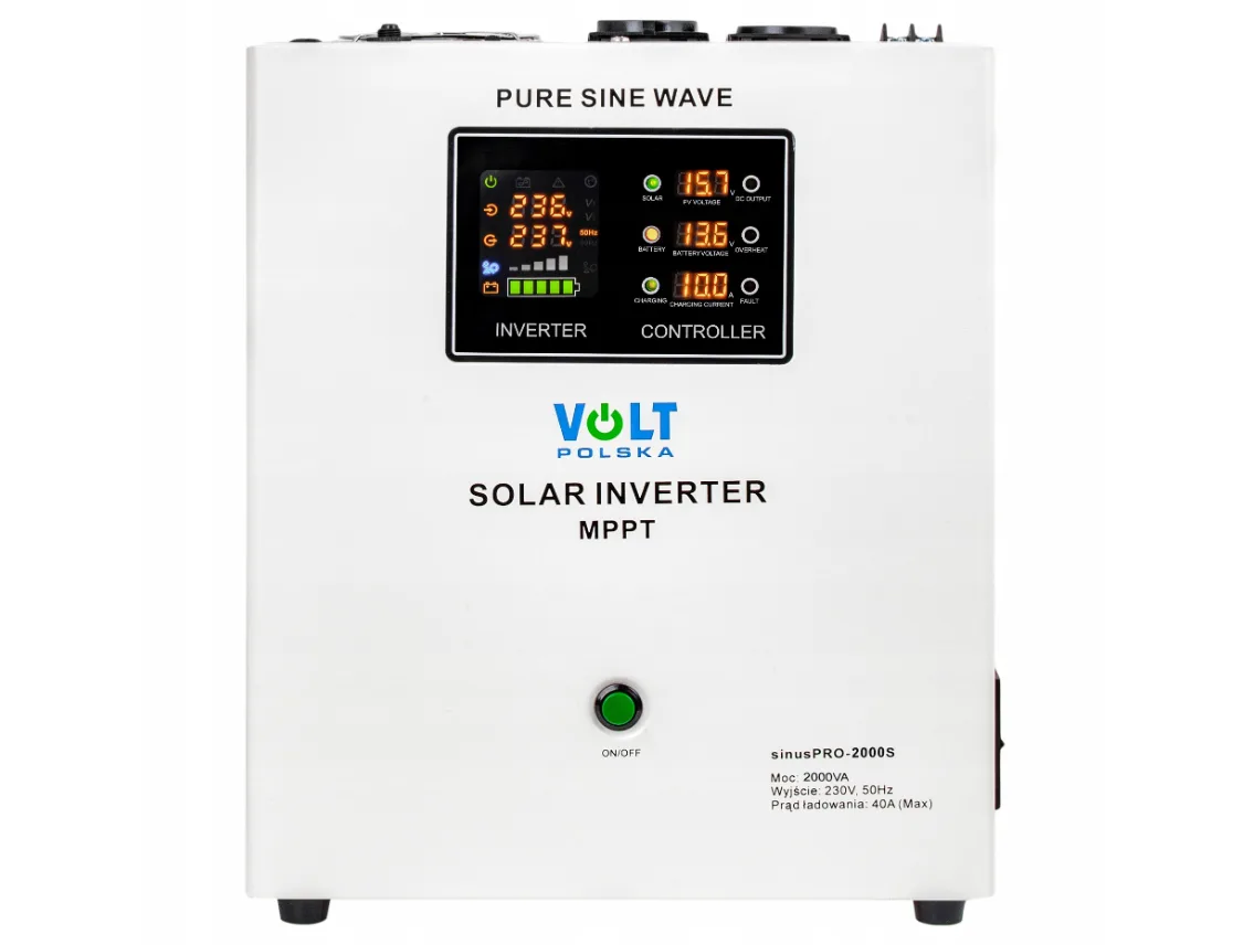 Гібридний ІБП інвертор Volt Polska 2000W 24V 230V з чистою синусоїдою 2 розетки