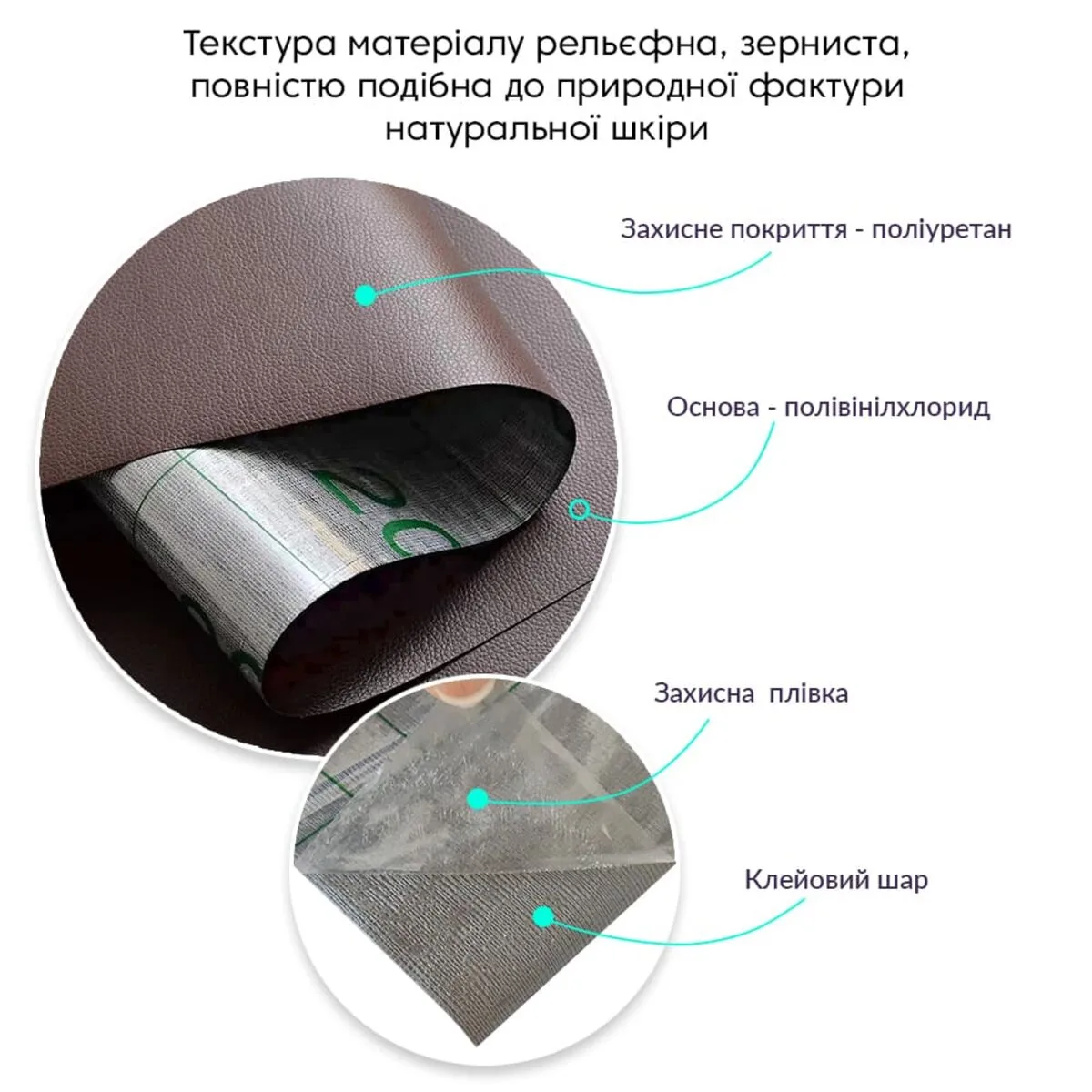 Самоклеюча екошкіра 1,37х1м 0,5 мм PVC+PU Коричнева