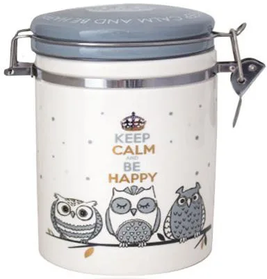 Керамічна банка Be Happy 700 мл біла з кришкою сови