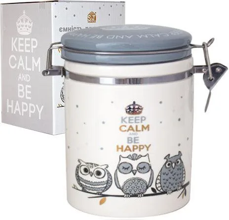 Керамічна банка Be Happy 700 мл біла з кришкою сови