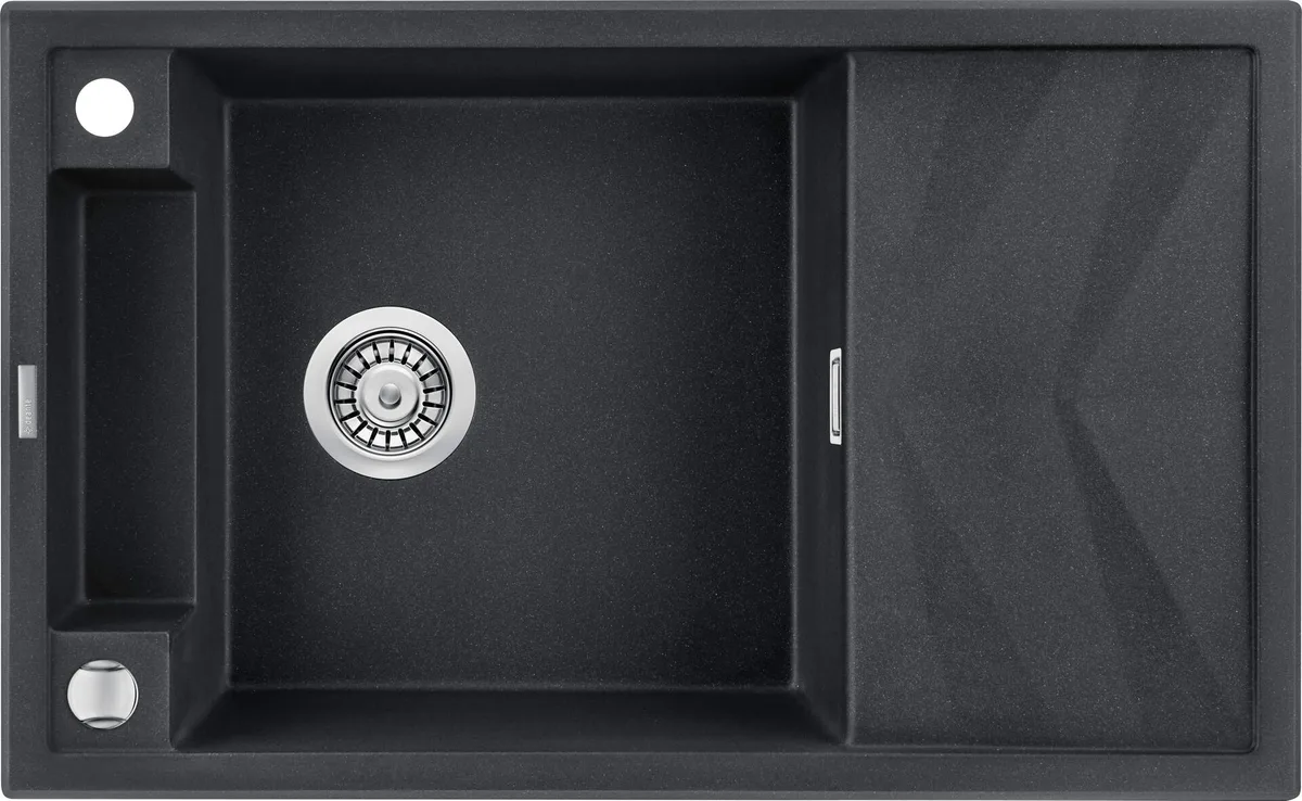 Кухонна мийка Deante Magnetic, гранітна, прямокутна, з бічним крилом, розміри 820х500х219мм, одна чаша, накладна, металічний колір