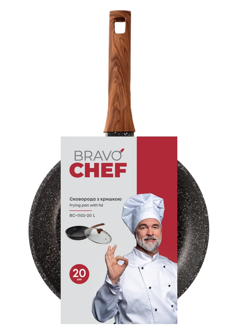 Сковорода Bravo Chef алюмінієва 20 см з кришкою чорна