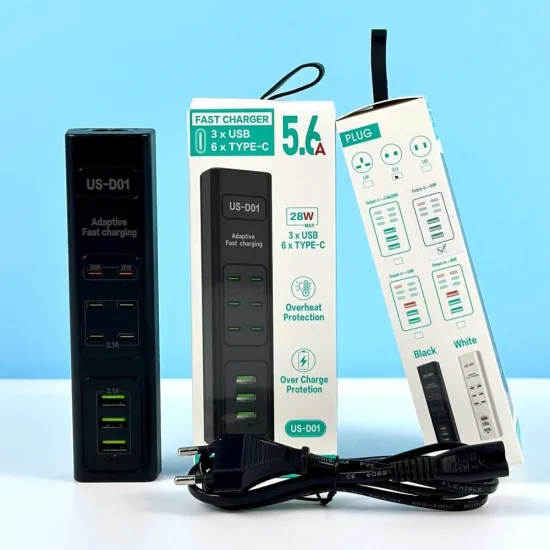 Сетевой удлинитель-хаб пластик 1 м черный 6 USB TYPE-C 3 USB 85W Fast Charger
