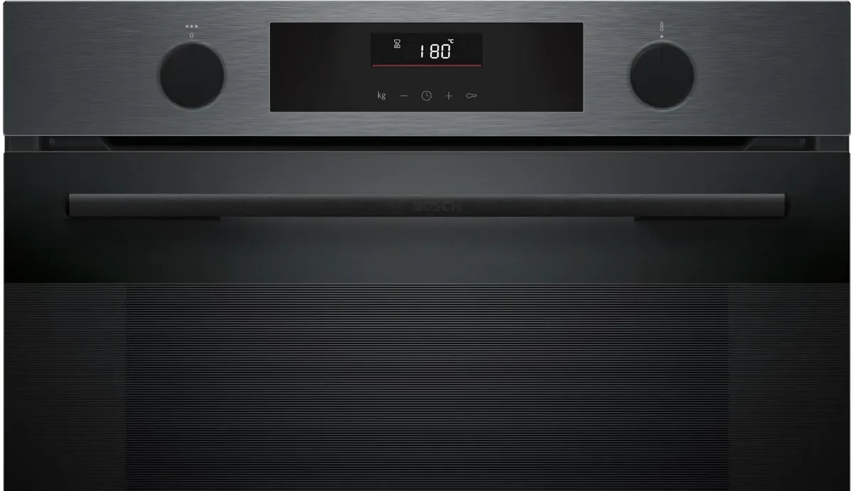Электрический духовой шкаф Bosch, 76 л, класс энергопотребления A, с дисплеем, конвекционным нагревом и телескопическими направляющими, темно-серого цвета