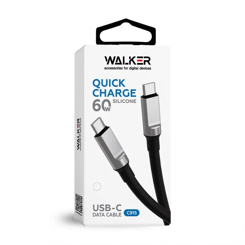 Кабель USB Type-C до Type-C WALKER TPE 1м чорний 60Вт 3А