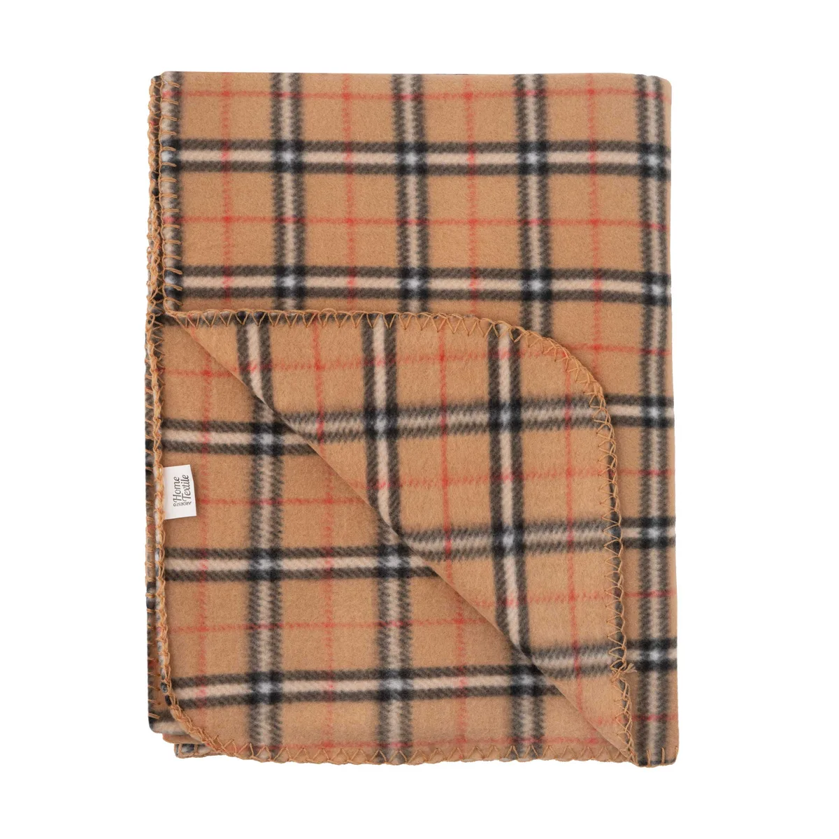 Плед ARDESTO Fleece 130x160см бежевий текстиль у клітинку для спальні вітальні пікніка і авто