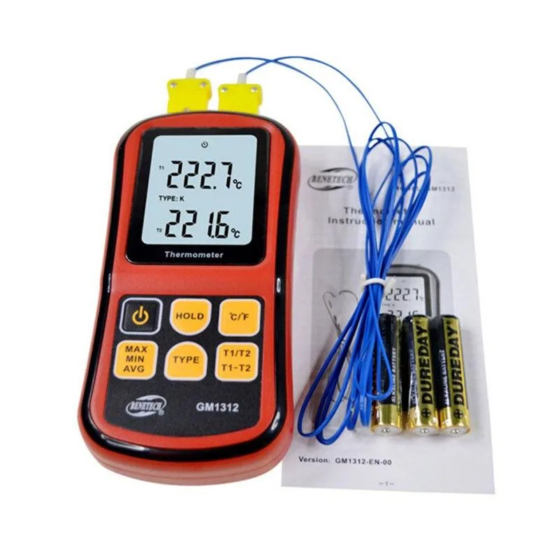 Цифровой двухканальный термометр Benetech GM1312 -250 до 1767°C 300х200х50 мм