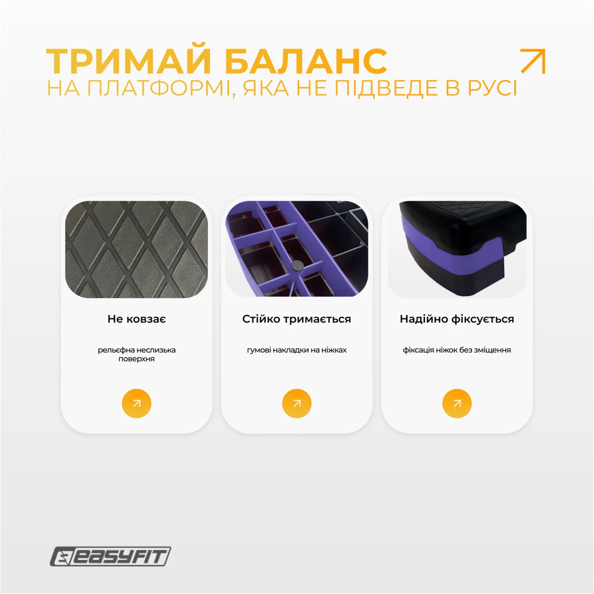 Степ-платформа EasyFit пластик 68х28 см 10-15 см фіолетова
