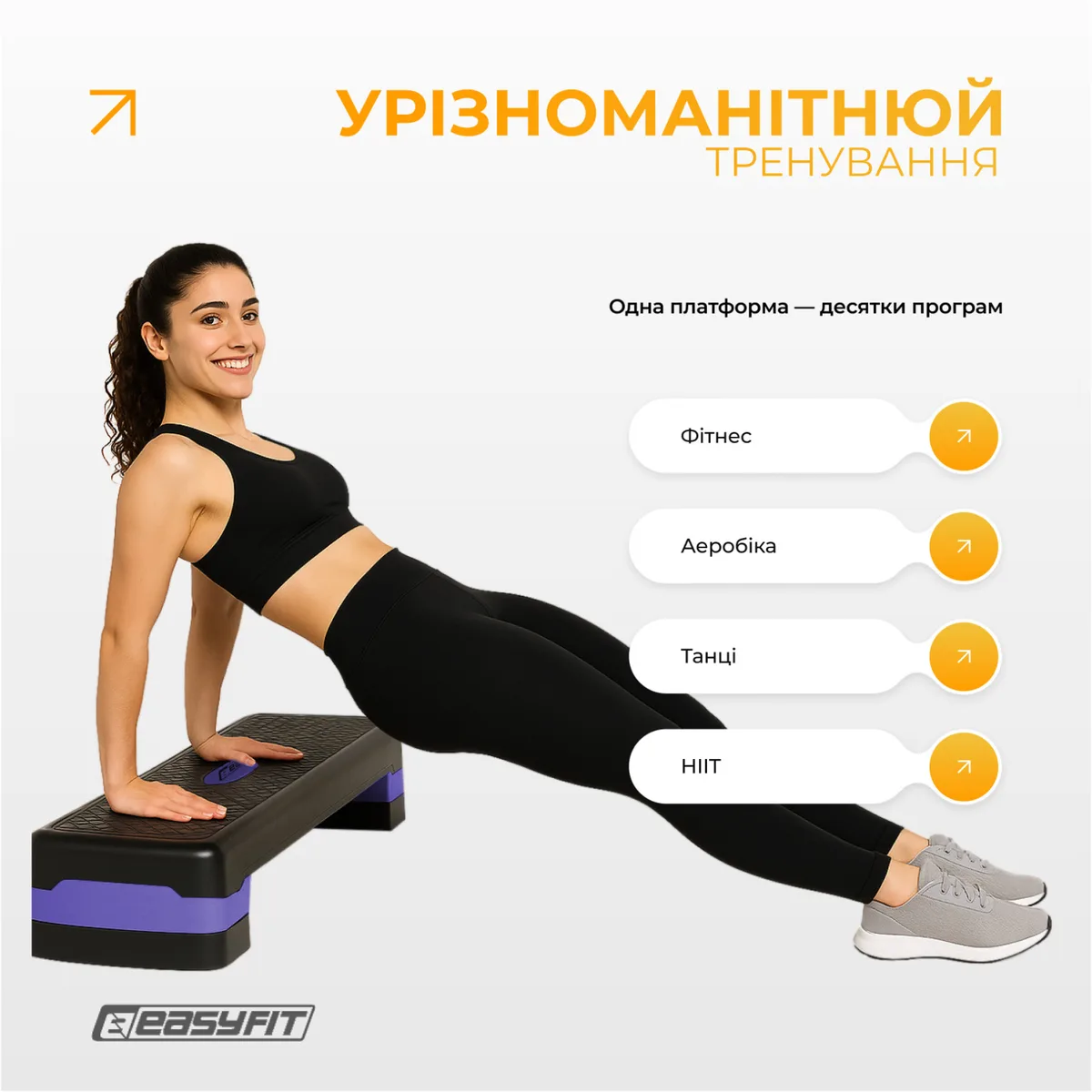 Степ-платформа EasyFit пластик 68х28 см 10-15 см фіолетова