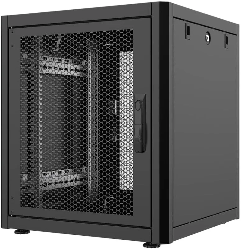 Шкаф MIRSAN 19", 20U, GTN, перфорированные двери, 600x600 мм, максимально 1000 кг, черный.