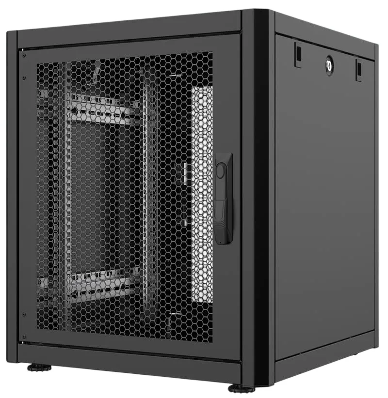 Шкаф MIRSAN 19", 20U, GTN, перфорированные двери, 600x600 мм, максимально 1000 кг, черный.