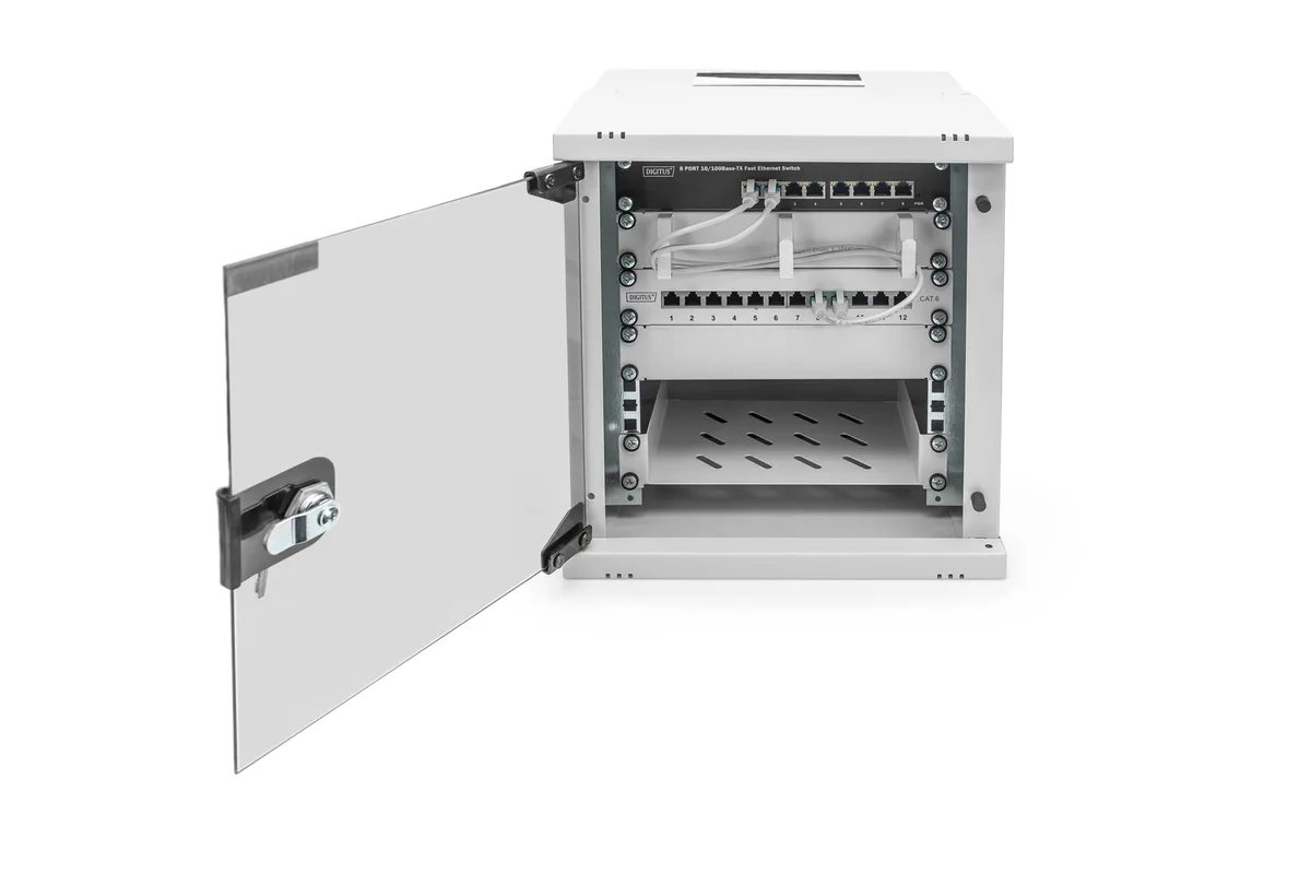 Шафа DIGITUS 10", 6U, SOHO PRO, скляні двері, 315x300 мм, 30кг максимально, сіра
