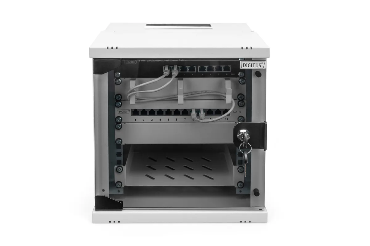 Шафа DIGITUS 10", 6U, SOHO PRO, скляні двері, 315x300 мм, 30кг максимально, сіра