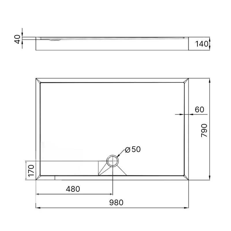 Душовий піддон KAPIELKA ST100x80х14 акриловий 100x80 см білий