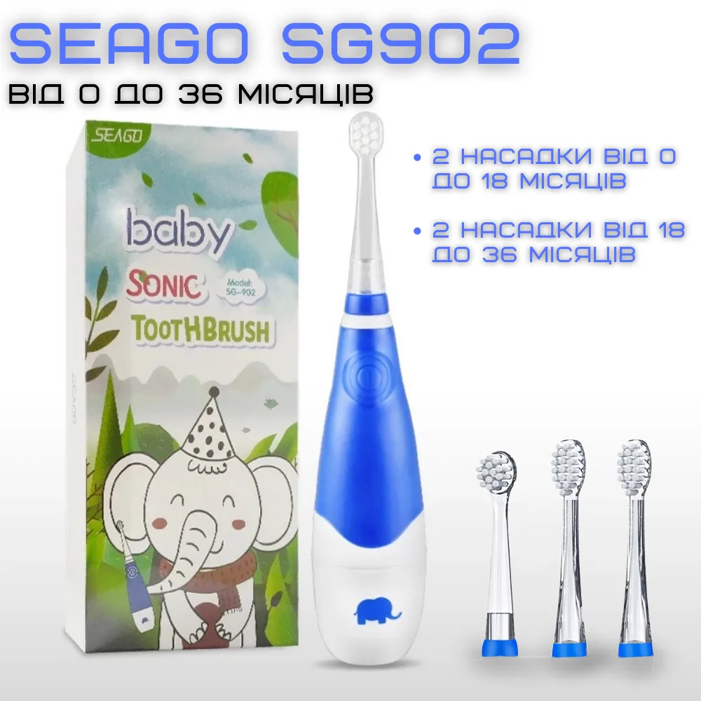 Детская электрическая зубная щетка Seago SG902 звуковая 22 режима 4 насадки мягкая розовая