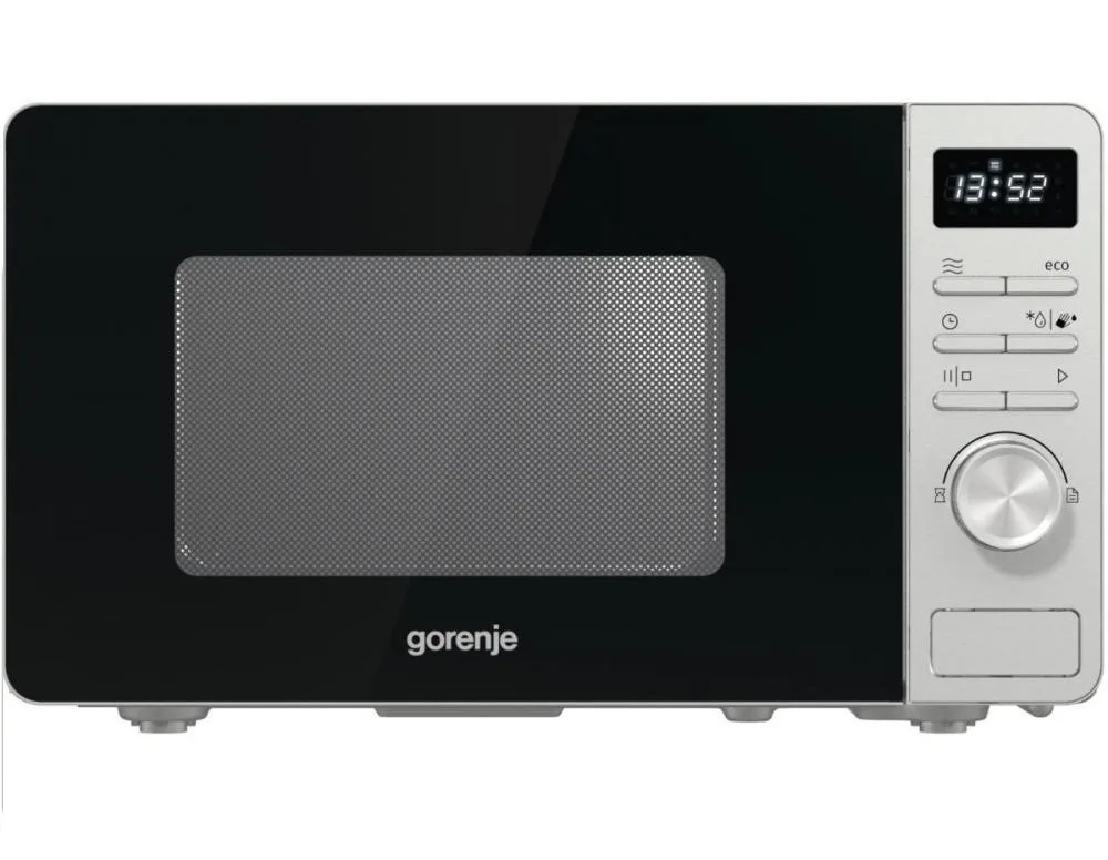 Мікрохвильова піч Gorenje, 20 л, електронне управління, 800 Вт, з дисплеєм, нержавіюча сталь.