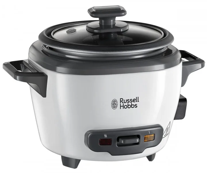 Рисоварка Russell Hobbs, потужність 200 Вт, об'єм чаші 0,7 л, механічне управління, знімна кришка, нержавіюча сталь, кольори чорни