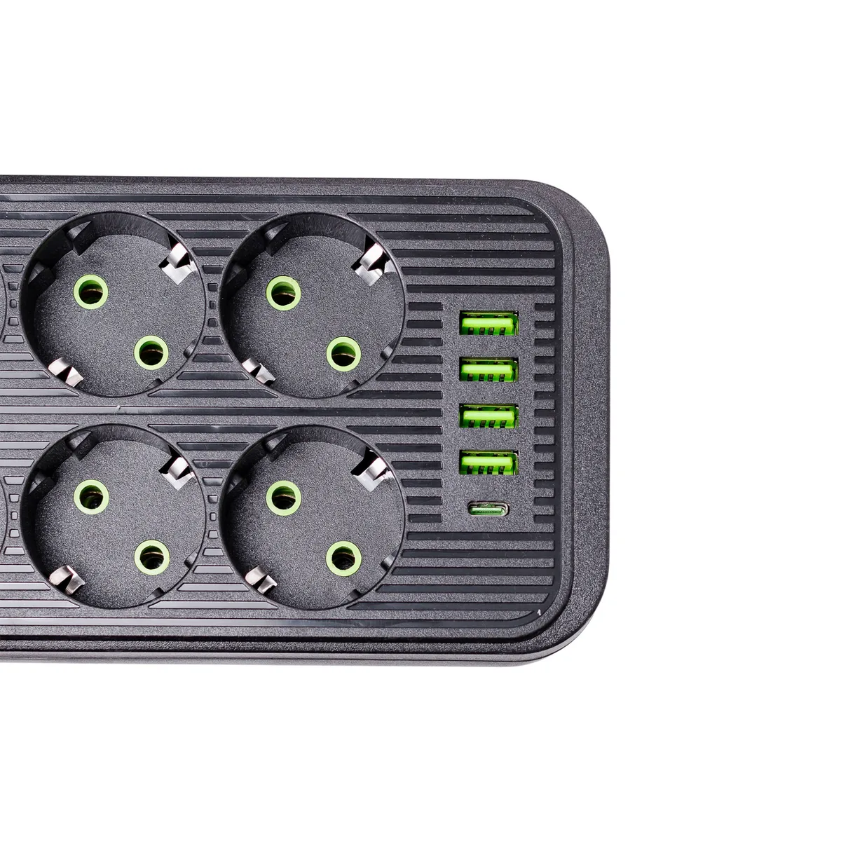Мережевий фільтр подовжувач 6 розеток 4 USB 1 Type-C 5 м Чорний термостійкий ABS-Пластик